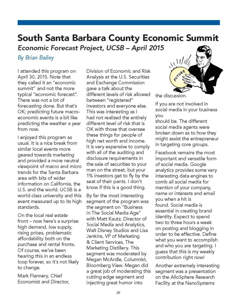 UCSB Economic Forecast Article Published! Central Coast Investments